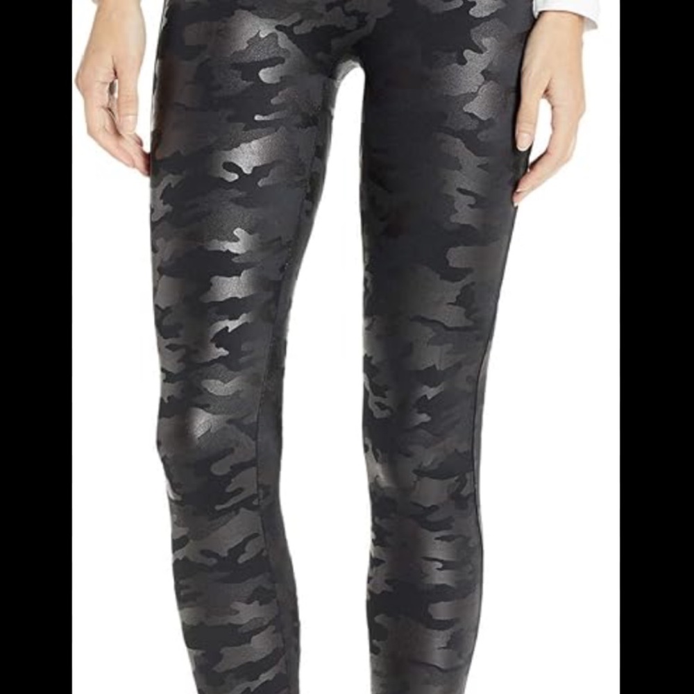 SPANX Black and Gray Leggings with Distressed Pattern